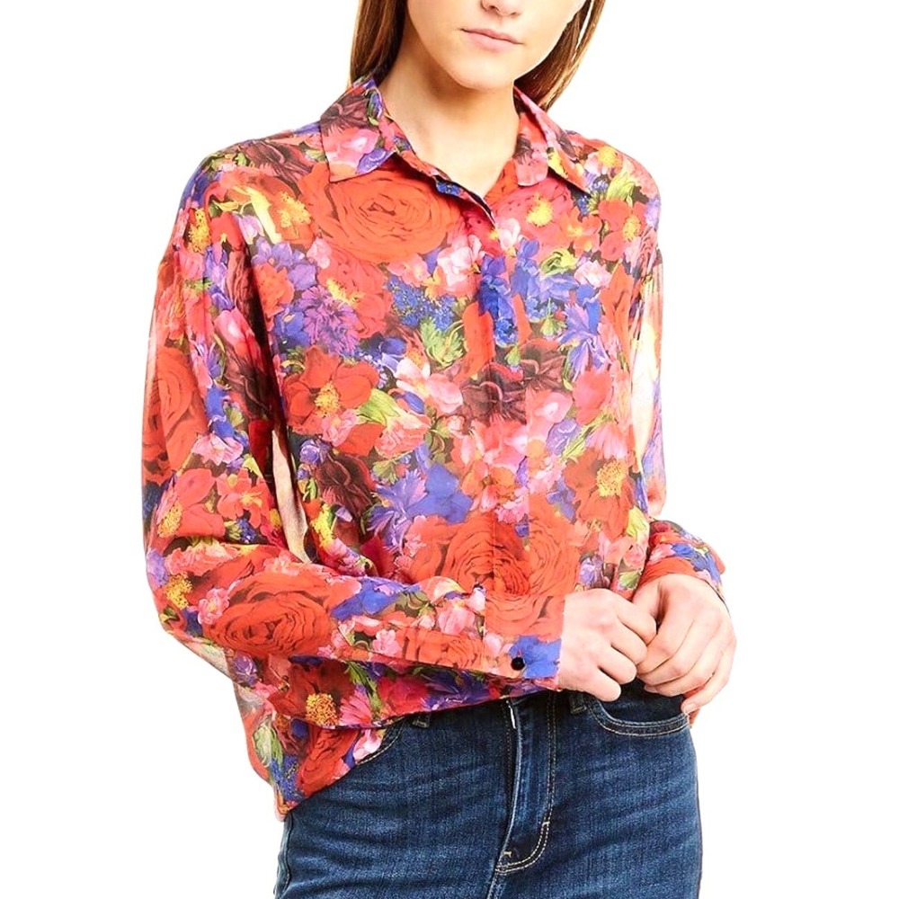The Kooples Blouse Women's Silk Summer Night Floral Oversized Shirt Size US 8